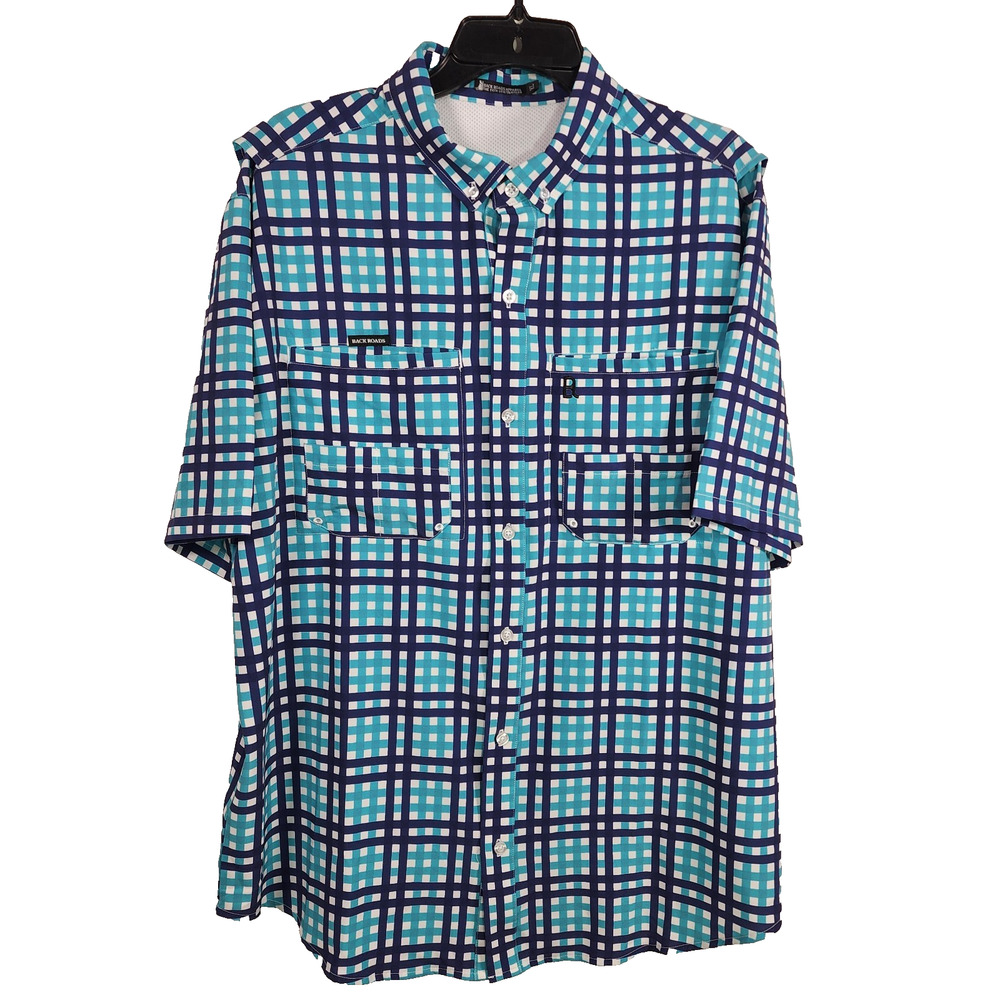 Back Roads Apparel Mens Fishing Cooling Shirt XL Button Pockets Vented Plaid
